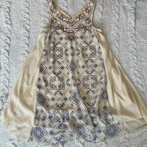 Free People Ancient Mystery Beaded Shift Dress Tea Combo Sz Small Beige Boho